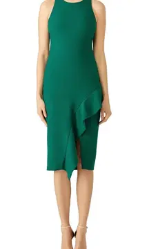 Cinq a sept emerald green piper ruffle high neck midi dress 2