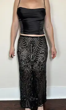 Lulus Black Sheer Sparkly Maxi Skirt Size Large
