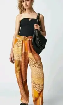 NWT Free People Camille Patchwork Joggers Bohemian Lagenlook Style Size Medium‎