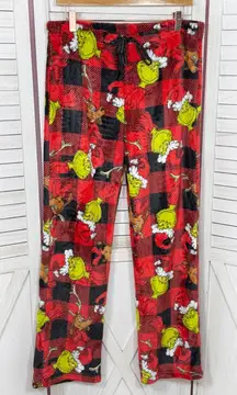 Dr. Seuss The Grinch Max Buffalo Check Fleece Lounge Pajama Pants Red Large