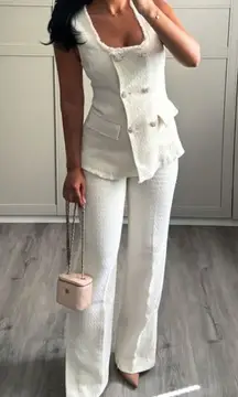 Zara METALLIC TWEED THREAD TEXTURED HIGH WAIST TROUSERS PANTS STRAIGHT LEG NEW