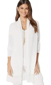 Lilly Pulitzer Cream Open Front Fringe Bottom Tatum Cardigan
