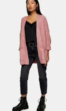 TopShop Long Cardigan Sweater Rose Pink Knit NWT