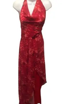 Chiffon Halter Maxi Dress Sz. 16 Red Draped Neck Cocktail Party