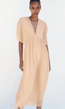 ZARA  Pleated Light Pink / Peach Midi Dress S