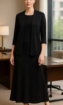 Chico’s Travelers Black 3/4 Sleeve Jacket & Maxi Skirt Set Size 8 Medium (1)