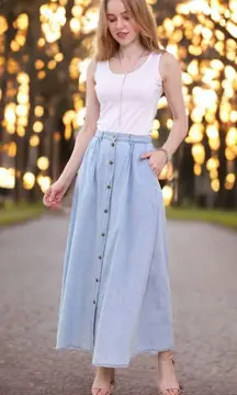 Vintage Denim Button Down Maxi Skirt - Like New