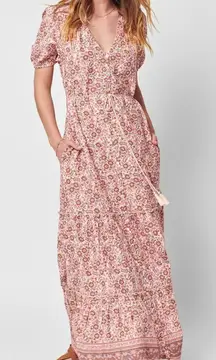 Faherty Orinda Maxi Dress NWT Belted Pink Brown Size XS Boho Cottage Earthy