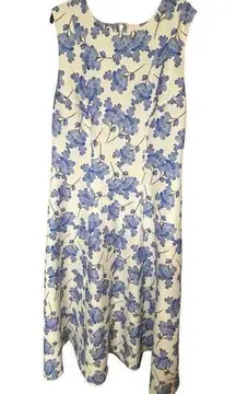 NWT Tommy Hilfiger Dress 14 Blue White Floral Sleeveless A-Line Flowy Crewneck