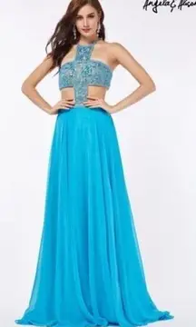 Angela & Alison teal blue beaded prom wedding ball evening gown Women’s size 0