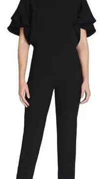 IRO Ruffled Crepe Singles Open V-Back Cropped Jumpsuit Black Women's FR/ 34 US 2