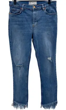 Free People Women's Blue Denim Distressed Frayed Fringe Hem Jeans Size 30