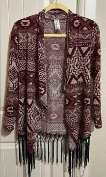 Lilypad Aztec Western Fringe Wrap Cardigan Size small