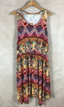 American Rag Plus Size Tribal Print Soft Handkerchief-Hem Dress NWT 0X