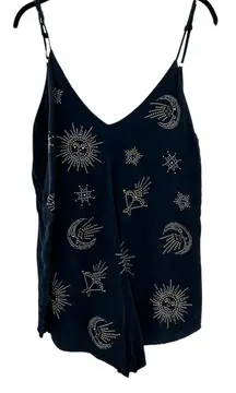 Beach Riot Celestial Romper Zodiac Moon Sun Embellished Navy Blue Size Medium