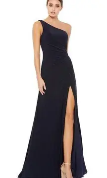 Mac Duggal NWT  26163 Midnight One Shoulder Ruched Jersey Evening Gown Size 10