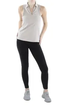 Jockey Womens Beige Split Neck Fitness Shirt Athletic Tops S