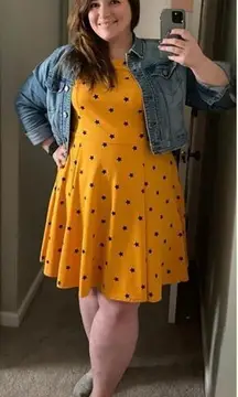 Unique Vintage Gwynnie Bee Yellow‎ Star Print Fit-And-Flare Dress, 0X