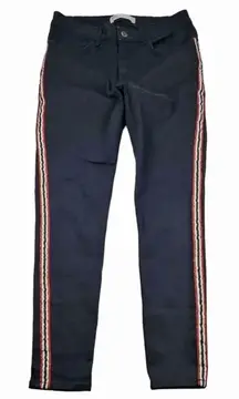 Zara Women's Skinny Jeans - Navy with Red and White Stripes