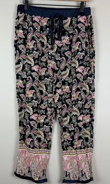 Umgee Paisley Print Womens‎ Pants Large Multi Elastic Straight Leg Trousers Boho
