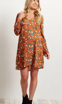 Pinkblush Rust Floral Printed V-Neck Chiffon Maternity Dress NWT Size Medium