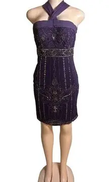 Sue Wong Nocturne Size 6 Dress Strapless Beaded Cocktail Purple Embroidered