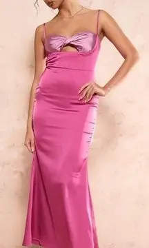 Pretty Little Thing BNWT  Hot Pink Satin Contrast Twist Cup Midaxi Dress Size 2