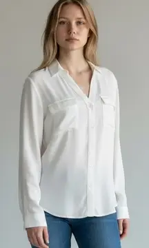 Alexander Jordan White Button Front Blouse Supersoft Rayon Shirt Size M NWT