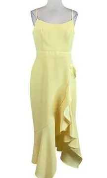 AQUA  Women's Cocktail Dress Size 8 Yellow Sleeveless A-Line Ruffled High Low Hem