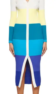 STAUD Shoko Striped sweater Yellow‎ and Blue Pencil Midi dress Xs