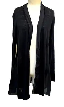 Eileen Fisher Open Side-Split Cardigan Silk Linen Navy Blue Medium