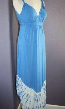 NWT Gypsy 05 La Ba Dee Blue Tie Dye Deep V Bamboo Twist Strap Maxi Dress M $143