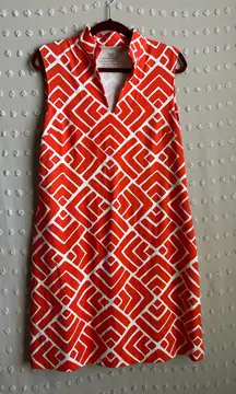 Mahi Gold Schooner Dress Geometric Resort Cotton Blend Sz L Orange‎ White