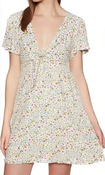 MINKPINK Rainbow Dreams Mini Dress In White Floral Print Small
