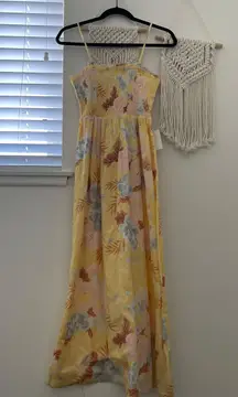 Billabong Baja Breeze yellow floral smocked midi dress NWT