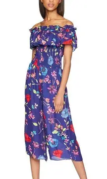 Parker Janice Floral Off The Shoulder Silk Blend Wide Leg Jumpsuit Women's sz 4