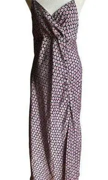 ZARA  | Daisy Print Satin Midi Slip Dress with Slit - Surplice Bodice | SZ Medium