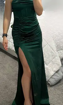 Revelry Satin Slit Long Prom Formal Gown Slip