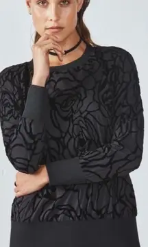 Fabletics Lola Back at it Black Rose Print Flock Long‎ Sleeve Top Size M