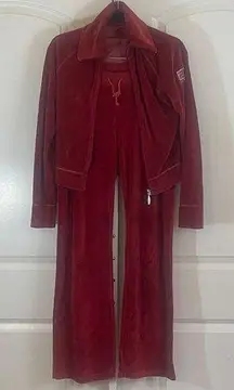 Espirit Y2K Retro Velour Tracksuit - No Size Tag - Red