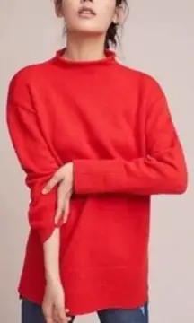 Moth Anthropologie Roll Neck Oversized Slouchy Sweater Red Mock Tunic Sz XL Knit