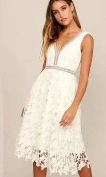 Lulus Lulu’s Beloved Bloom Ivory Midi Dress M Lace Cutouts Wedding Engagement Bridal