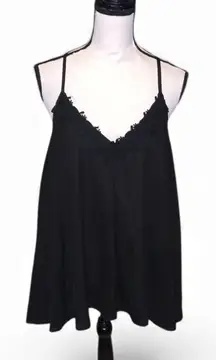 Sherosa Black Lace Trim Cami Tank Top Racerback Strappy