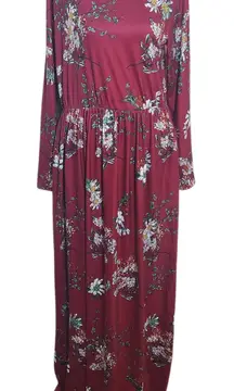 Zesica Long Sleeve Burgundy Floral Maxi Dress Size Large Wedding Guest Dress