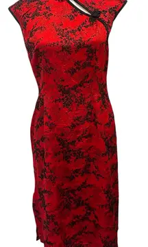Morbid Threads Vtg Y2K 90s Red Black Cheongsam Qipao Mandarin Dress Mall Goth M