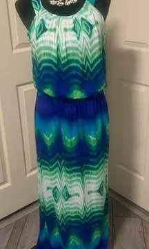 Donna Ricco Blue, Green and White  Maxi Dress