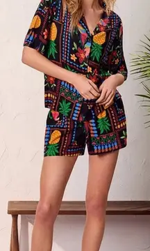 NWT Dillards Room Service Tropical Patchwork Short Sleeve Shorty Pajama Set S
