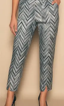Lulus Creative Thinking Silver Black Metallic Zigzag High Waist Pants Sz Medium