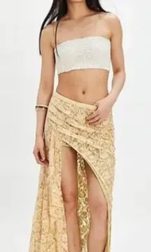 Free People FP One Solene Creme Peach High Low Maxi Skirt Stretch Lace XS NWT