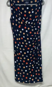American Living Navy and Orange Polka Dot Midi Dress
